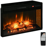 HOMCOM 27" Electric Fireplace Insert, Retro Recessed Fireplace Heater with Realistic Log Flame, Remote Control, and Adjustable Brightness, 1400W, Black HOMCOM