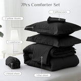 JOLLYVOGUE California King Comforter Set, Ultra-Soft Bed in a Bag Cal King Size 7 Pieces, Oeko-TEX Certified Bedding Set with Down Alternative Comforter, Sheets, Pillowcases & Shams, Black JOLLYVOGUE