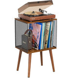X-cosrack Record Player Stand with Storage up to 100 Albums, Vinyl Record Holder with Adjustable Divider, Retro Record Player Table Turntable Stand, Book/LP Vinyl Shelf End Table for Living Room X-cosrack