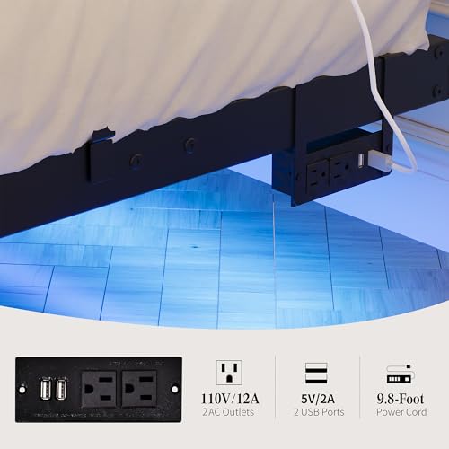 BOFENG Floating Bed Frame Full Size with LED Lights and Charging Station,Heavy Duty Metal Platform Full Size Bed Frame No Box Spring Needed,Nonslip,Noise Free,Easy Assembly BOFENG