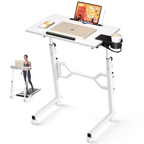 Enayplon Small Standing Desk with Wheels, Portable Treadmill Desk, Rolling Desk Adjustable Height for Laptop, Mobile Standing Table for Walking Pad, Bedside Table Enayplon