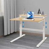 Ongniong 2 Tier Standing Rolling Desk Adjustable Height 47" Wide Manual Crank Mobile Standing Desk with Steel Frame Portable Stand up Desk Double Level Workstation 66.14lbs Weight Capacity Ongniong