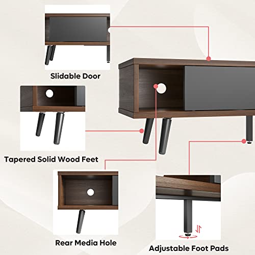 Bestier 70 inch Mid Century Modern TV Stand for 75 inch TV, Low Profile TV Stand with Storage, Entertainment Center for Living Room, Cord Management, Walnut