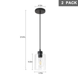 KLSS Modern Black Farmhouse Clear Glass Cylinder Pendant Light Fixture,Island Lights for Kitchen,Mini Pendant Lighting for Kitchen Island Decor - 4.75 Inch Shade 58 Inch Cord (Black 2 Pack) KLSS