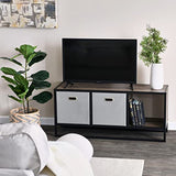 Household Essentials Jamestown TV Stand Coffee Table with Square Cube Storage Compartments Ashwood Rustic Wood Grain and Black Metal Household Essentials