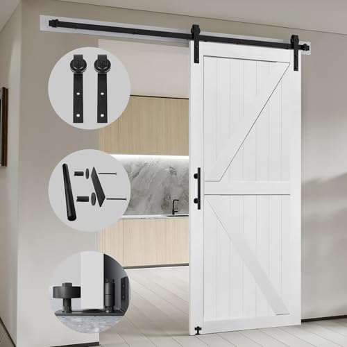 S&Z TOPHAND® 36in x 84in MDF Barn Door with 6.6FT Sliding Door Hardware Kit, 24-54in Solid Barn Door Slab Covered with Water-Proof PVC Surface - WoodArtSupply