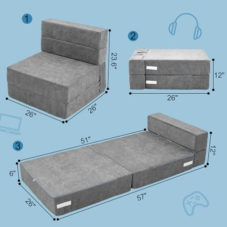 NAIZEA Kids Folding Sofa Bed- Floor Mattress for Kids, Fold Up Sofa Futon Beds, Child Foldable Mattress Floor Bed Folding Couch Trifold Mattresses for Playroom NAIZEA