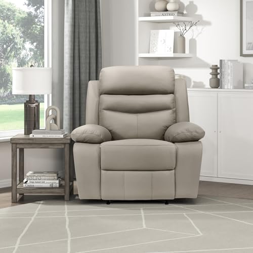 Lexicon 41" W Manual Reclining Chair, Top Grain Leather Match Recliner, Home Theater Seating, Wall Hugger Recliner, Manual Reclining Sofa Chair for Living Room/Office/Apartment, Latte