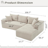 KEIKI 108.7'' Modular Sectional Sofa Couch, L-Shape 3-Seat Velvet Cloud Couch with Oversized Chaise, Memory Foam Cushion, Removable Back & Neck Pillow for Living Room Sofa, Right Facing Chaise, Beige KEIKI