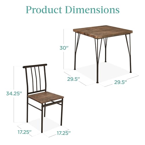 Best Choice Products 3-Piece Dining Set Modern Dining Table Set, Metal and Wood Square Dining Table for Kitchen, Dining Room, Dinette, Breakfast Nook w/ 2 Chairs - Dark Brown Best Choice Products
