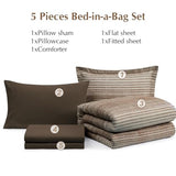 AMBERSPACE Twin XL Comforter Set Striped, Chocolate Brown Bedding Set 5 Pieces for Boys Girls Teen, All Season Bed in a Bag for Dorm with Sheets, Pillowcase & Sham AMBERSPACE