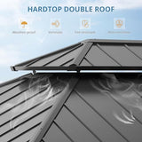 LUE BONA 12x14 Hardtop Gazebo, Galvanized Steel Double Roof Permanent Gazebo Pavilion with Aluminum Frame, Outdoor Metal Gazebo Canopy with Nettings and Curtains for Deck, Patio, Backyard LUE BONA