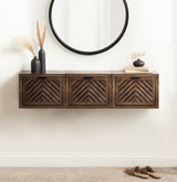 Kate and Laurel Mezzeta Modern Floating Shelf Side Table with Storage Cubby; 16 x 10 x 12; Natural Wood; Decorative Slatted Wood Floating Nightstand with Pull Down Door for Use as Bathroom Storage Kate and Laurel