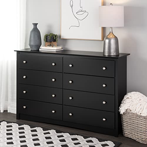 Prepac Sonoma 8 Drawer Double Dresser for Bedroom, 15.75" D x 59" W x 36.25" H, Black - WoodArtSupply