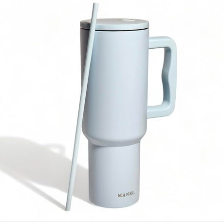 CeylonManel 40oz Stainless Steel Double Wall Vacuum Insulated Sublimation Tumbler with Handle, Straw, Lid Travel Cups in Matte Finish (Sky Blue), Large Ceylon Imports