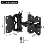 2 Pack Self Closing Gate Hinges for Wooden Fences Heavy Duty Solid Vinyl Fence Gate Closer Hinges with 22 Screws Swing Adjuster Tool 90 Degree Tension Boerboel Gate Hardware Kit Black Finish HILLMASTER