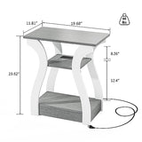 FROMJBEST End Tables Living Room, Grey End Table with Charging Station, Grey Side Table, Nightstand for Bedroom, 3 Tier End Table with Storage Shelf for Living Room FROMJBEST