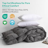 Three Geese Oversized King Size Pinch Pleat Feather Down Fiber Comforter - All-Season Down Duvet Insert Fluffy Baffle Box Design with 8 Corner Loops for Warmth and Softness. Three Geese