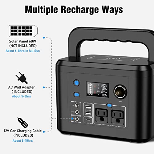 Portable Power Station 350W, Powkey 260Wh/70,000mAh Backup Lithium Battery, 110V Pure Sine Wave Power Bank with 2 AC Outlets, Portable Generator for Outdoors Camping Travel Hunting Emergency - WoodArtSupply