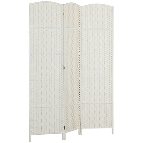 HOMCOM Room Divider, 3 Panel Folding Privacy Screen, 6FT Tall Portable Wicker Weave Partition Wall Divider for Bedroom, Home Office, White HOMCOM