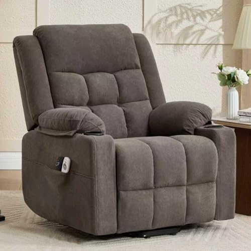 Ketaiyou Electric Power Lift Recliner Chair Sofa with Massage and Heat for Elderly, USB and Type-C Ports, Cup Holders, Infinite Position (Brown, Regular)