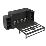KEIKI Queen Size Murphy Bed Chest, Folding Cabinet Wall Bed Frame with Storage Drawers & Shelves, Space Saving Hideaway Cabinets Beds Frames for Apartment Bedroom Guest Room, Wood Slat Support, Grey KEIKI
