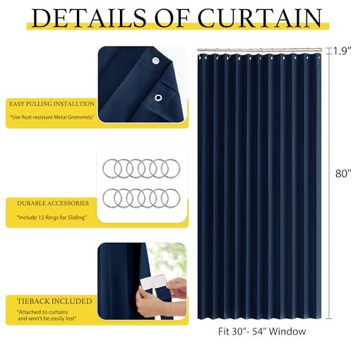 NICETOWN Room Divider Curtain for Bedroom Living Room Partition, Privacy Accordion Blackout Sound Proof Doorway Curtains, Sliding Glass Temporary Door Curtainfor Closet (Navy, 1 Panel, 60" W x 80" L) NICETOWN