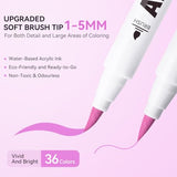 Arrtx Acrylic Paint Pens 36D Colors Acrylic Paint Markers,Brush Tip Acrylic Pens Acrylic Markers for Rock Painting,Wood,Ceramic,Glass,Canvas,Metal,Plastic,Fabric,Stone and Diy Project Arrtx
