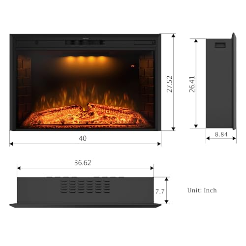 Benrocks 40'' Electric Fireplace Inserts, Recessed & Built in Wall Electric Fireplace Heater with Fire Crackling Sound, Adjustable Top Light & Flame Speed, Overheating Protection, 750/1500W Black Benrocks