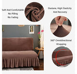 YOPOIY Armless Futon Cover with Skirt Ruffled Stretch Sofa Bed Cover Thick Soft Cozy Velvet Fabric Form Fitted Stay in Place Stain Resistant -Olive green-180-200cm YOPOIY