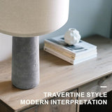 BOBOMOMO 27.25" Modern Table Lamp Set of 2, Gray Resin Lamp with Natural Stone Look, Lamps for Living Room with Linen Shades, Nightstand Lamp for Bedroom, Living Room, Entryway BOBOMOMO