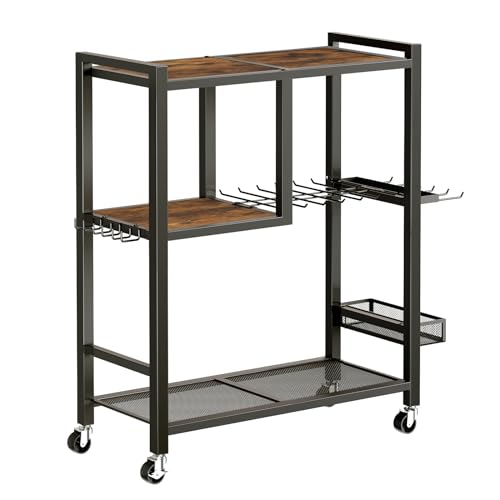 MAHANCRIS Power Tool Organizer, Power Tool Cart with Wheels, Garage Storage Organization, 6-8 Drill Rack Shelf Tool Holder, Rolling Tool Cart Mobile Open Tool Chest Cabinet Box for Workshop TCHR9901