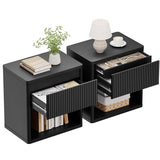 22.8" W Black Fluted Nightstand with 2 Drawers, Mid Century Modern Nightstand with Hidden Drawers, Large Night Stand, Accent End Table, Bedside Table with Open Shelf, Curved Profile Design XIAO WEI