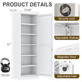 pozdeg 67" Metal Storage Cabinet with Lock, Tall Narrow Office File Cabinets with 5 Adjustable Shelves, Metal Steel Locker for Home, School, Office, Garage or Gym (White) pozdeg