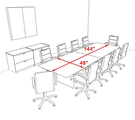 Modern Rectangular 12' Conference Table, OT-SUL-C33 UTM Furniture