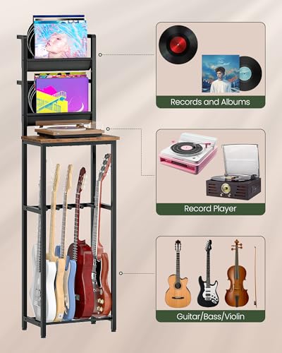 CHOEZON 70.5"H Multi Guitar Stand, Guitar Rack Record Player Stand Sturdy and Space-Saving, Guitar Display Holds 6 Instruments, Retro Industrial Style, for Home, Studio, Rustic Brown and Black TCJ18BF CHOEZON