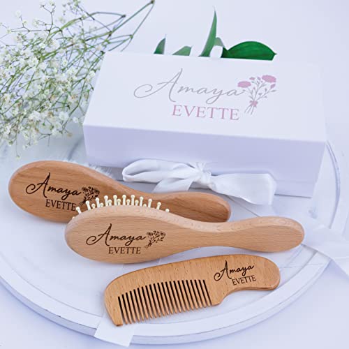 Personalized Baby Gift | Baby Brush | Personalized Baby Brush | 3pcs Set | Personalized Wooden Baby Brush | Personalized Baby Gift Girls | Newborn Baby Essentials Forever Personalized