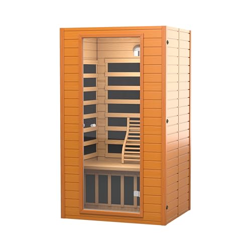 RESTISLAND Canadian Hemlock Wood Far Infrared Sauna Room of Near Zreo EMF, 9 Chromo Therapy Lights, Oxygen Ionizer for Home and Indoor Use, with Bluetooth, LCD Control Pannel, 2 Person