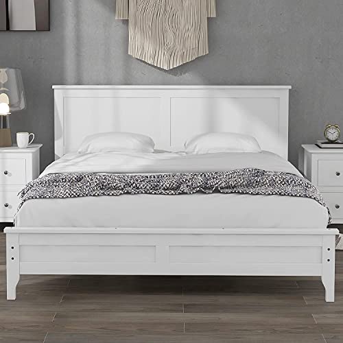 Harper & Bright Designs Classic Queen Size Platform Bed Frame with Headboard in White, Ideal for Kids, Teens, and Adults - WoodArtSupply