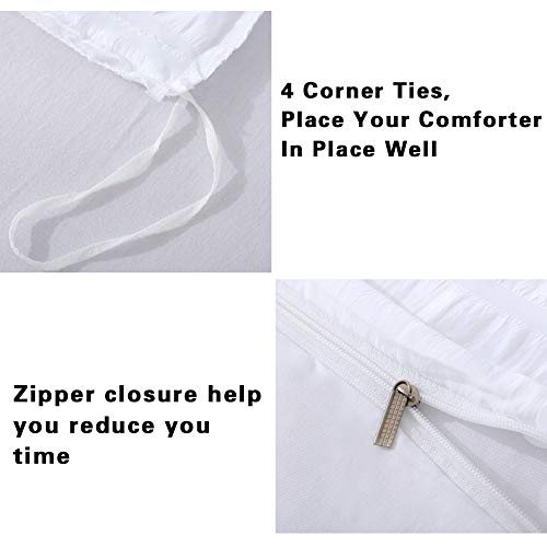 AveLom White Duvet Cover Queen (90 x 90 Inches)， 3 Pieces (1 Duvet Cover + 2 Pillow Cases) Stripe Zipper Closure Corner Ties Soft Washed Microfiber Duvet Cover for Men, Women AveLom