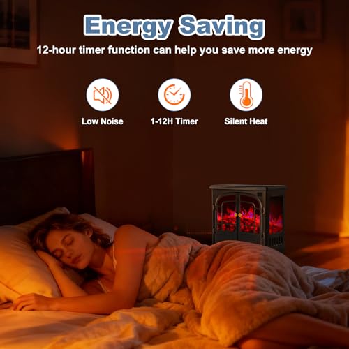 DUMOS Electric Fireplace Heater, 26" Freestanding Two Door Electric Fireplace Stove with 3D Flame Effect & Remote Control, Modern Stove for Home with Safety Features, Adjustable Heat & Timer, Charcoal DUMOS