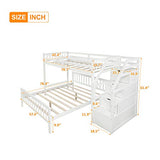 MERITLINE Twin Over Full L Shaped Bunk Beds with Stairs and Storage, Solid Wood Convertible Bunk Loft Beds with Storage Staircase and Guardrail, No Box Spring Needed (Twin Over Full,White) MERITLINE