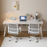 OSCHF Extra Long Desk with Bookshelf - 63" Double Long Writing Table for 2-Person Workstation, Modern Study Work Computer Desk for Home and Office, Warm White OSCHF