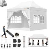 Hoteel 10x15 Pop Up Canopy Tent Heavy Duty with 4 Sidewalls, Waterproof Party Tent, Easy Set-up Commercial Instant Tents with Roller Bag & Sandbags, Hexagonal Leg (1-Year Warranty) Hoteel