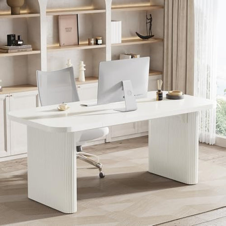 Tribesigns 5 ft Conference Table, Modern Rectangular Meeting Seminar Table with Double Pedestal, 62-Inch Large Boardroom Table for Office (White) Tribesigns