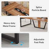 8ft Conference Table Large Meeting for 10 People Easy Assembly Brown Modern Contemporary Rectangular Metal Wood Walnut Finish Modular WoodArtSupply