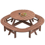 RocVanc 8-12 Person Outdoor Round Wooden Picnic Table with 8 Built-in Benches, Umbrella Hole, Lifetime Outside Table and Bench Set for Garden, Backyard, Porch, Patio and Deck RocVanc