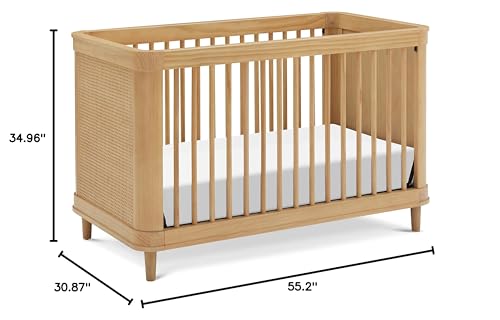 NAMESAKE Marin with Cane 3-in-1 Convertible Crib in Honey and Honey Cane, Greenguard Gold Certified NAMESAKE