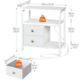HOOBRO 23 inch Wide Nightstand with Charging Station and LED Light, Night Stand with 2 Fabric Drawers, Bedside Table, Dresser with Open Storage Shelf, End Side Table for Bedroom, White WT160UDBZ01 HOOBRO