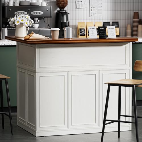 OUTGUAVA Reception Desk with Counter, Modern L Shaped Reception Desk with Storage Shelves, 52” Retail Counter for Checkout, Lobby, Office, Salon, White OUTGUAVA